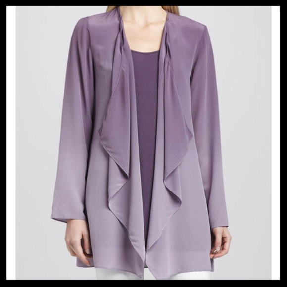 NWT Eileen Fisher Silk Drape Front Ombre Jacket - Picture 2 of 5